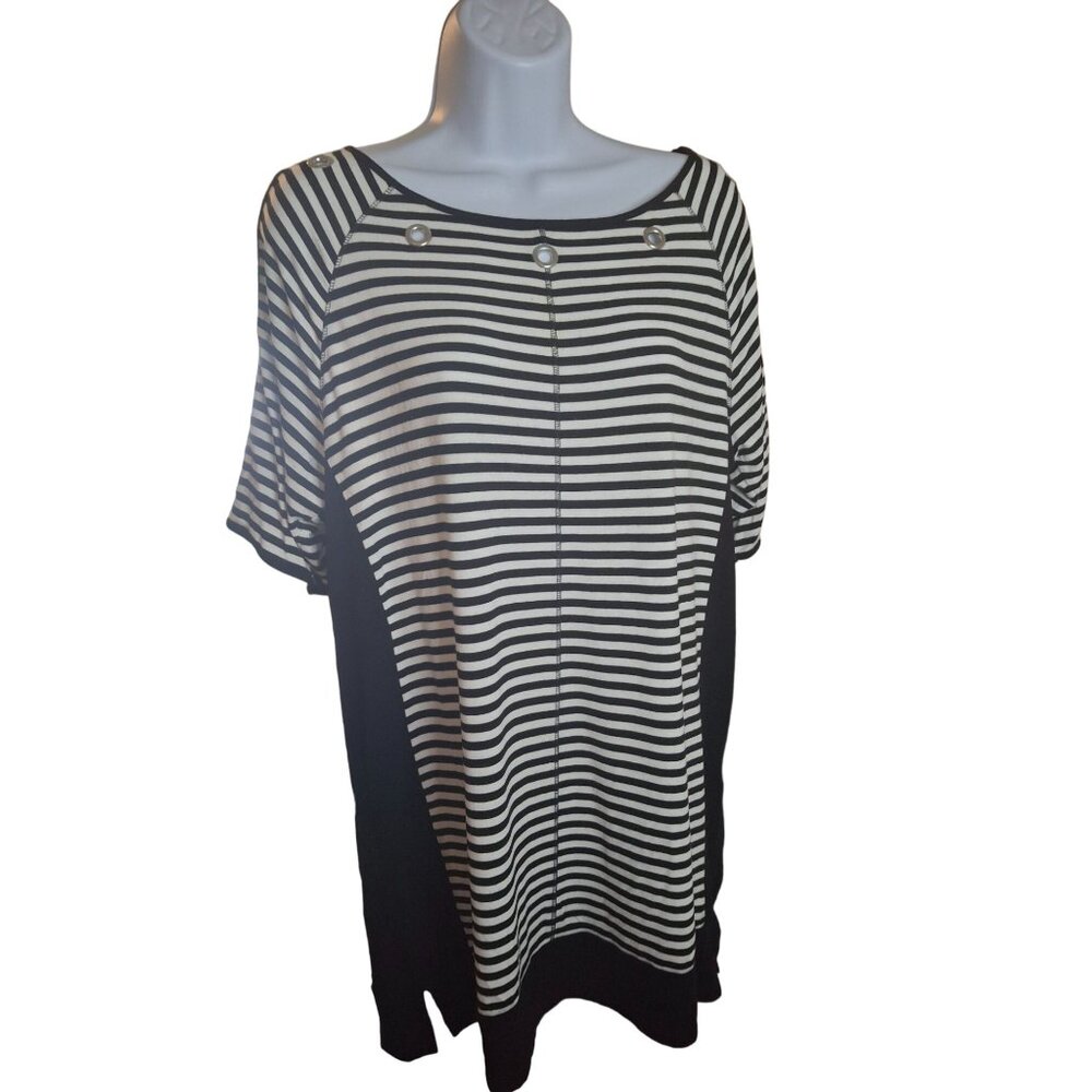 Zenergy Chicos Womens Tunic Top Size 1 Medium Striped Black White Button Accents